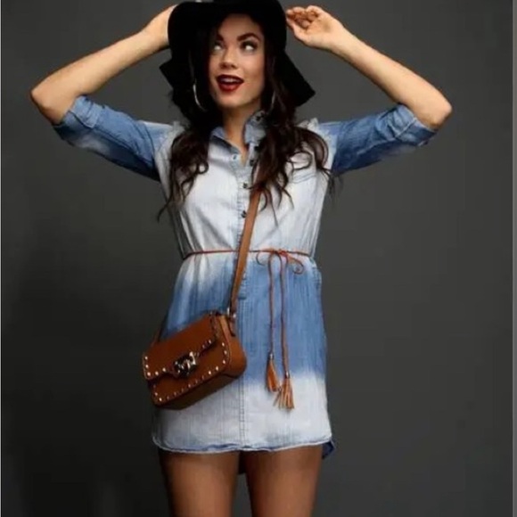 Chocolate Dresses & Skirts - Chocolate-Blue Ombre Denim Dress w/Brown Tassels Belt - Size Large -NWOT